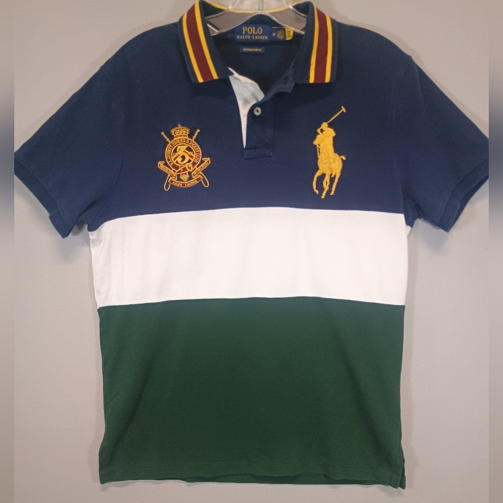 Polo Ralph Lauren Custom Slim Fit Men’s Medium Colorblock Polo Shirt Crest Logo